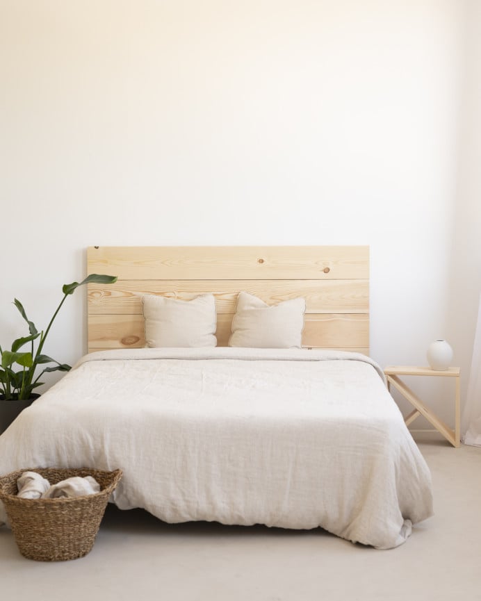 Deco Wood Pack Cabecero Y Mesitas De Madera Maciza En Tono Natural De 140cm