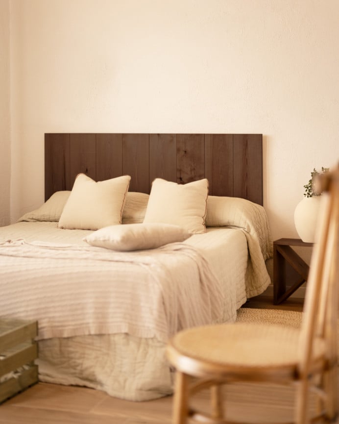 Deco Wood Pack Cabecero Y Mesitas De Madera Maciza En Tono Nogal De 140cm