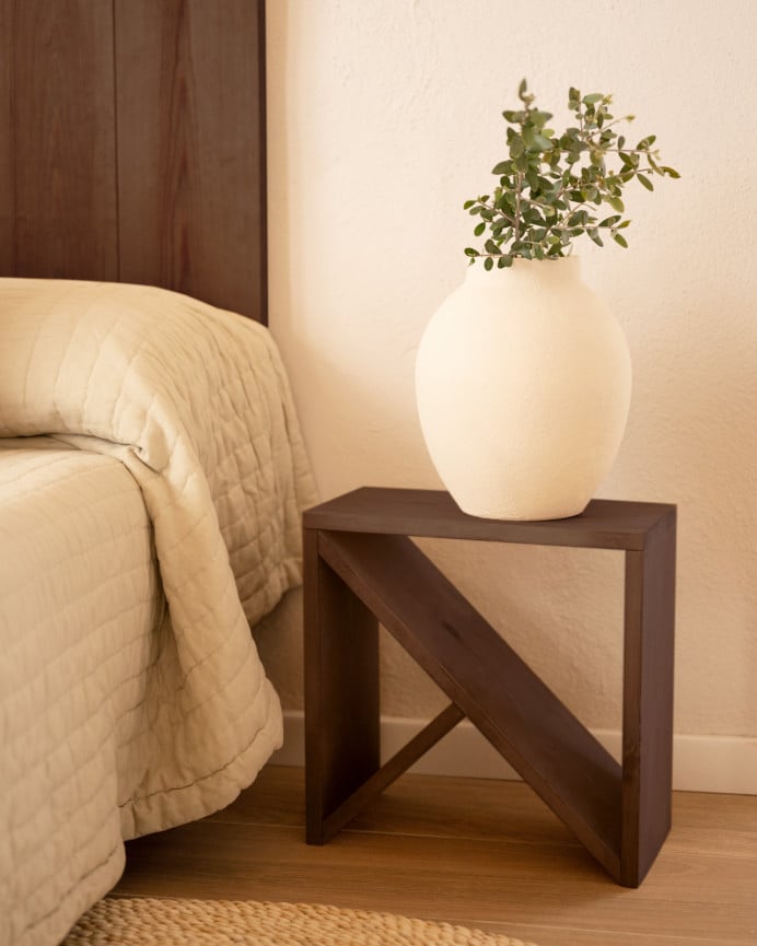 Deco Wood Pack Cabecero Y Mesitas De Madera Maciza En Tono Nogal De 140cm