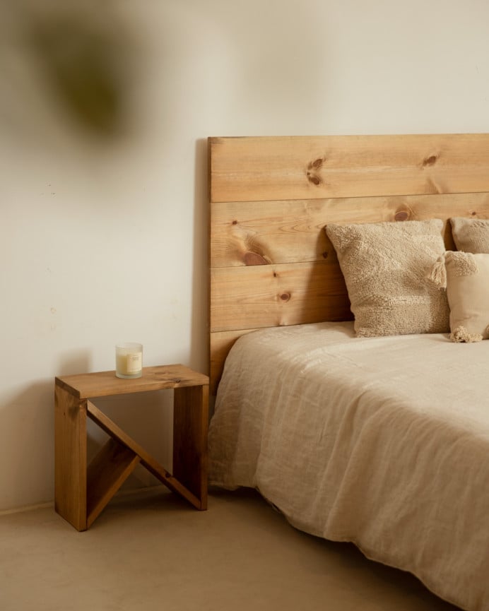 Deco Wood Pack Cabecero Y Mesitas De Madera Maciza En Tono Roble Oscuro De 140cm