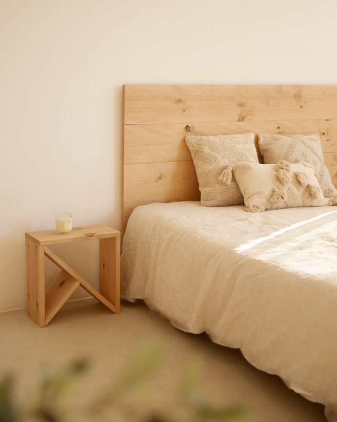 Deco Wood Pack Cabecero Y Mesitas De Madera Maciza En Tono Roble Medio De 140cm