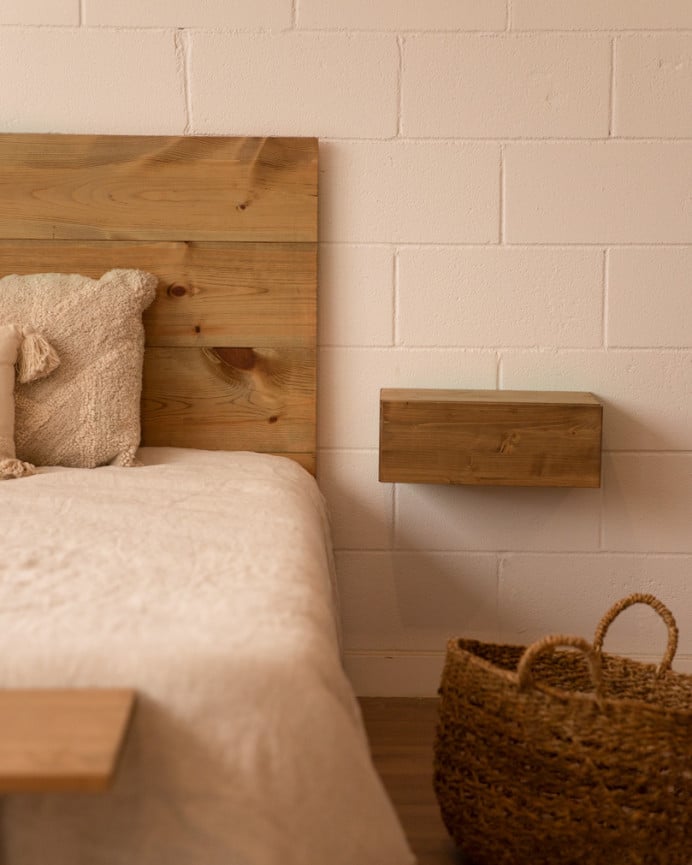 Deco Wood Pack Cabecero Y Mesitas Flotantes De Madera Maciza En Tono Roble Oscuro De 140cm