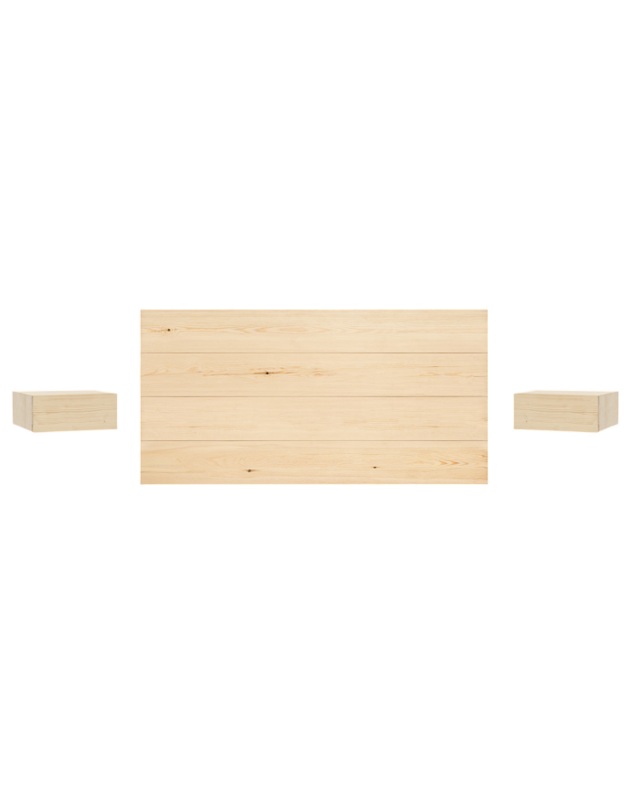 Deco Wood Pack Cabecero Y Mesitas Flotantes De Madera Maciza En Tono Natural De 140cm