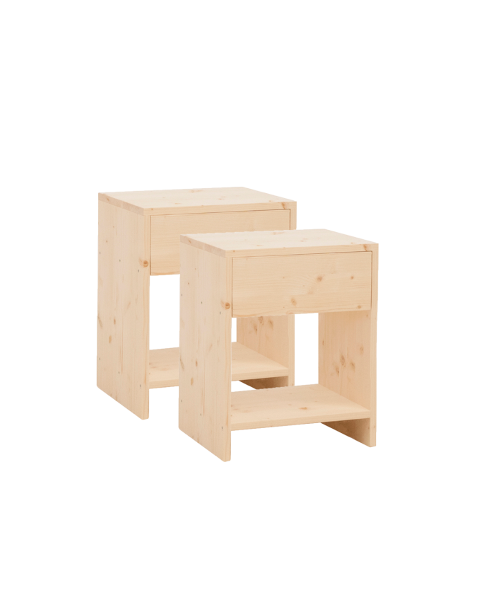 Deco Wood Pack De 2 Mesitas De Noche De Madera Maciza Con Un Cajón En Tono Natural De 40x40cm