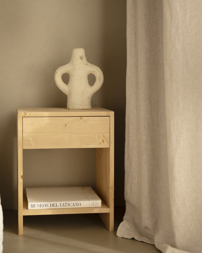 Deco Wood Pack De 2 Mesitas De Noche De Madera Maciza Con Un Cajón En Tono Roble Medio De 40x40cm