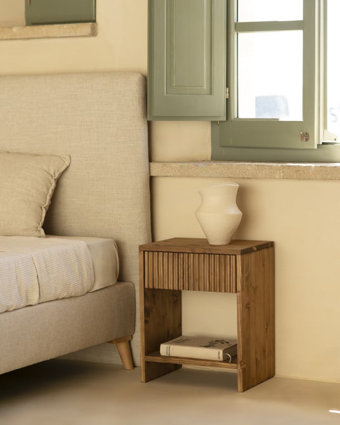 Deco Wood Pack De 2 Mesitas De Noche De Madera Maciza Con Un Cajón En Tono Roble Oscuro De 40x40cm