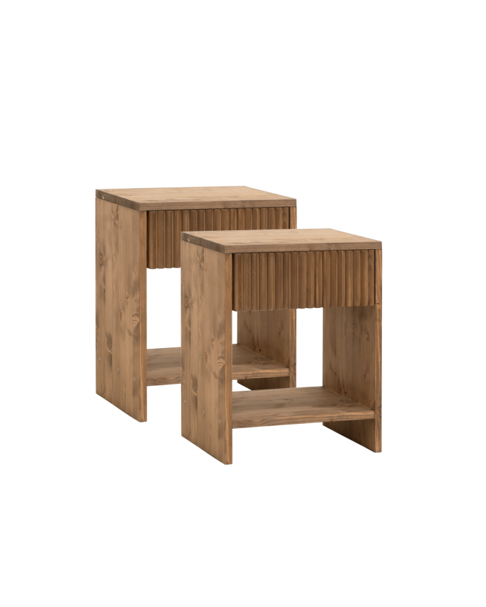 Deco wood Pack de 2 mesitas de noche de madera maciza con un cajón en tono roble oscuro de 40x40cm