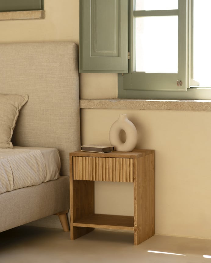 Deco Wood Pack De 2 Mesitas De Noche De Madera Maciza Con Un Cajón En Tono Roble Medio De 40x40cm