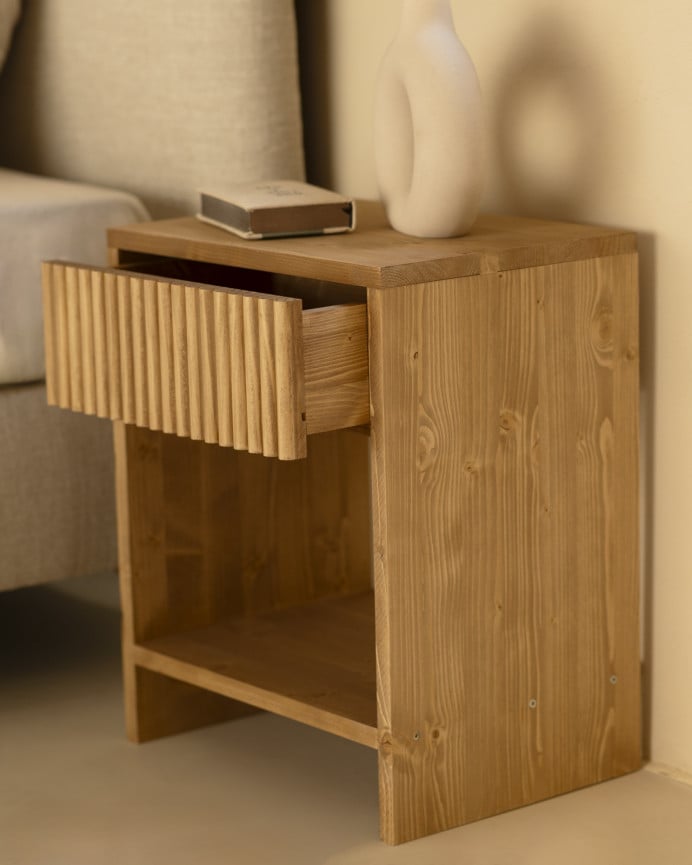 Deco Wood Pack De 2 Mesitas De Noche De Madera Maciza Con Un Cajón En Tono Roble Medio De 40x40cm