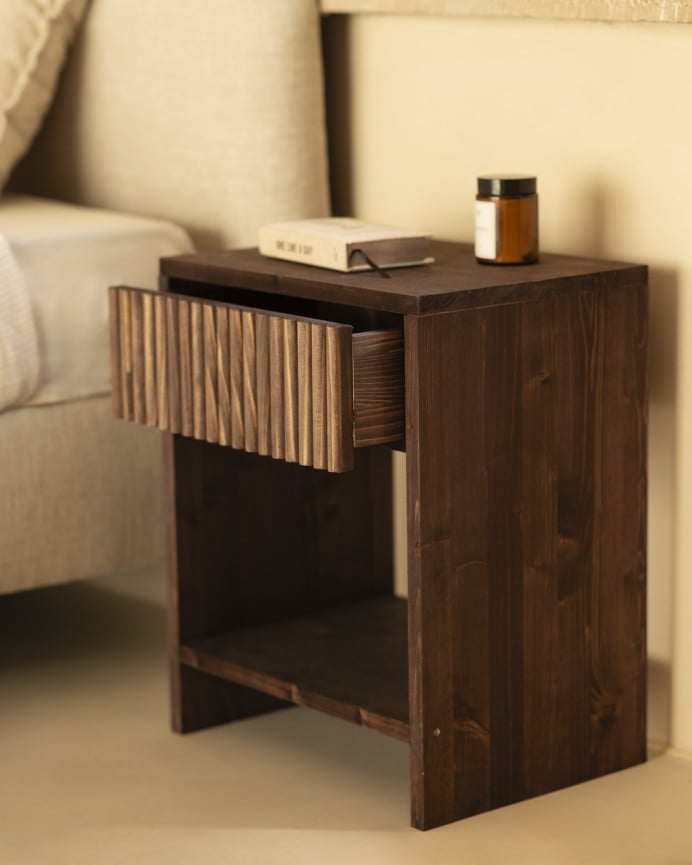 Deco Wood Pack De 2 Mesitas De Noche De Madera Maciza Con Un Cajón En Tono Nogal De 40x40cm