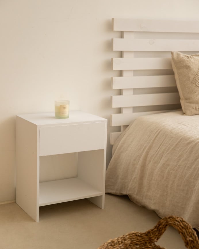 Deco Wood Pack De 2 Mesitas De Noche De Madera Maciza Con Un Cajón En Tono Blanco De 40x40cm
