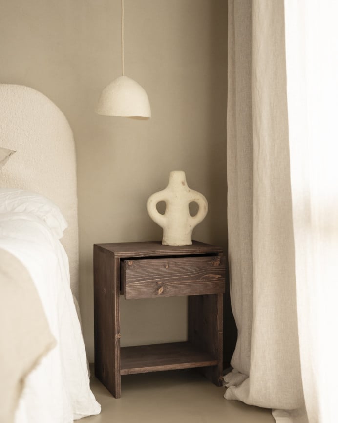 Deco Wood Pack De 2 Mesitas De Noche De Madera Maciza Con Un Cajón En Tono Nogal De 40x40cm