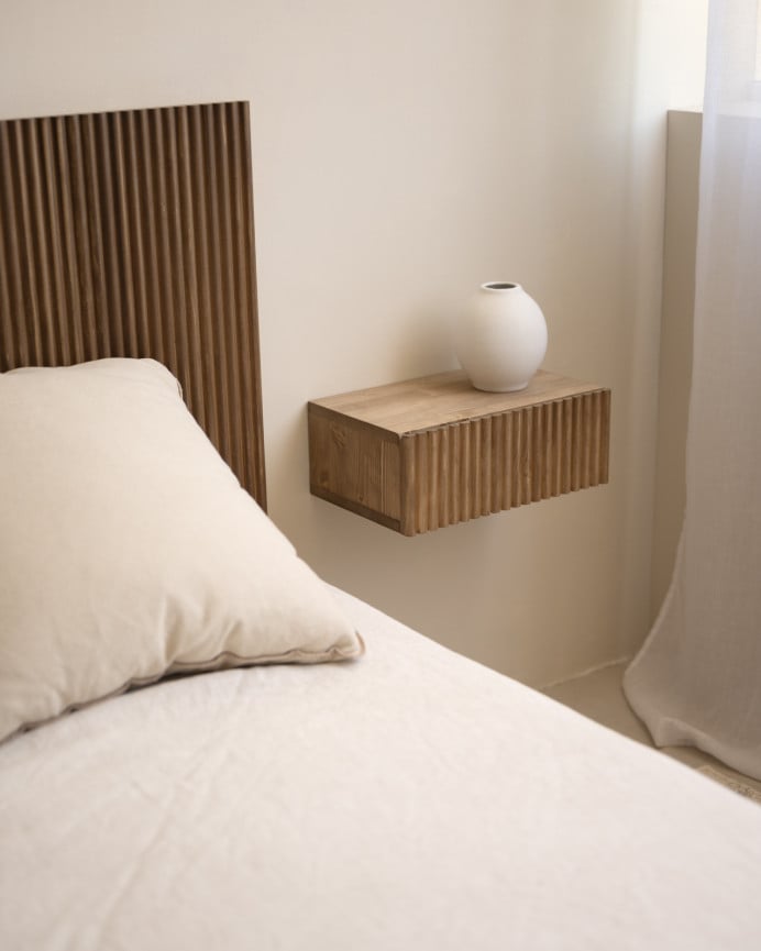 Deco Wood Pack De 2 Mesitas De Noche De Madera Maciza Flotante En Tono Roble Oscuro De 40cm