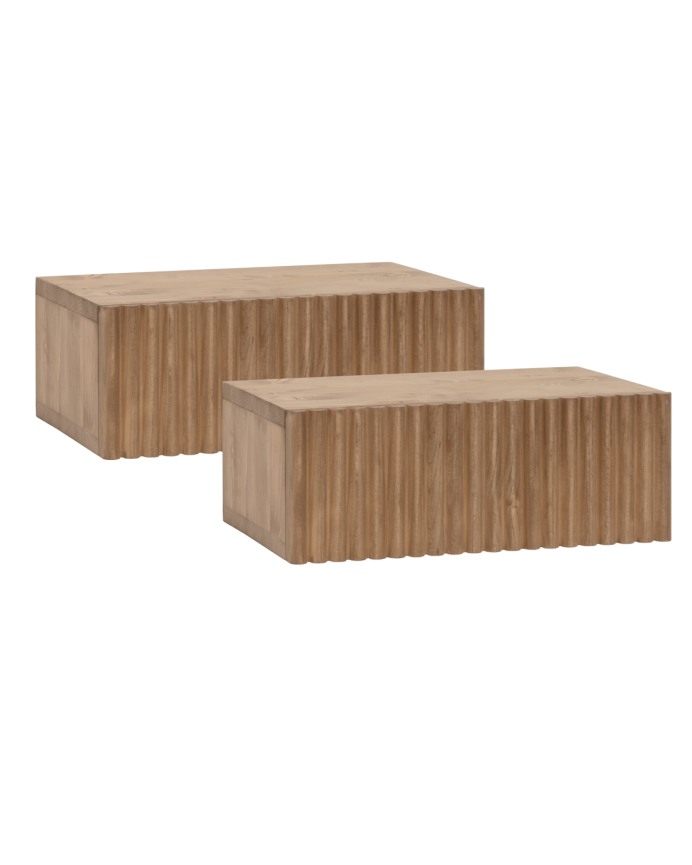 Deco wood Pack de 2 mesitas de noche de madera maciza flotante en tono roble oscuro de 40cm