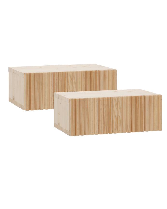 Deco wood Pack de 2 mesitas de noche de madera maciza flotante en tono natural de 40cm