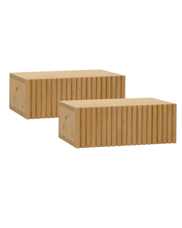 Deco wood Pack de 2 mesitas de noche de madera maciza flotante en tono roble medio de 40cm