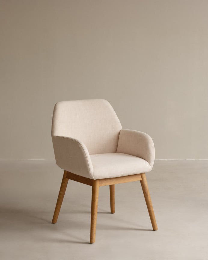 Deco wood Pack de 2 sillas en madera de olmo tapizada en color beige de 83x59cm