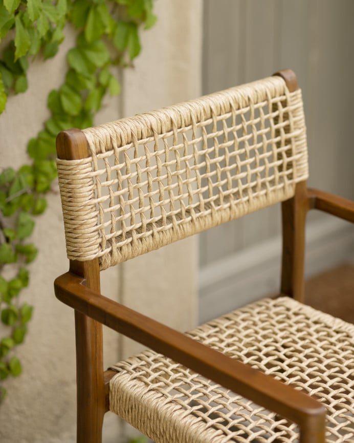 Deco Wood Pack De 4 Sillas De Madera De Teca Y Asiento Trenzado De 80 5cm