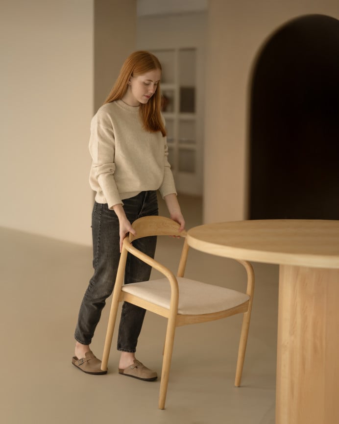 Deco Wood Pack De 4 Sillas En Madera De Olmo Y Asiento Acolchado Color Beige De 77 5x57 5cm