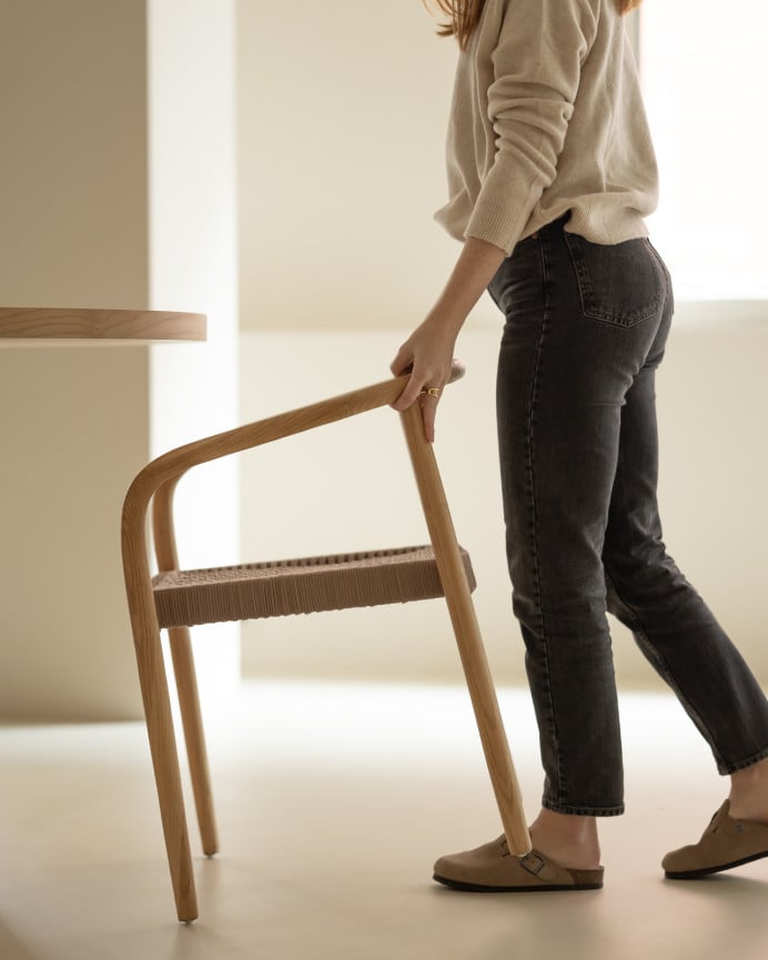 Deco Wood Pack De 4 Sillas En Madera De Olmo Y Asiento Trenzado De Nylon Color Marrón De 77 5x57 5cm