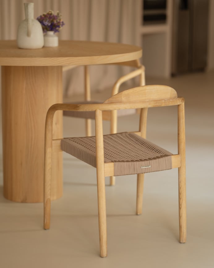 Deco Wood Pack De 4 Sillas En Madera De Olmo Y Asiento Trenzado De Nylon Color Marrón De 77 5x57 5cm