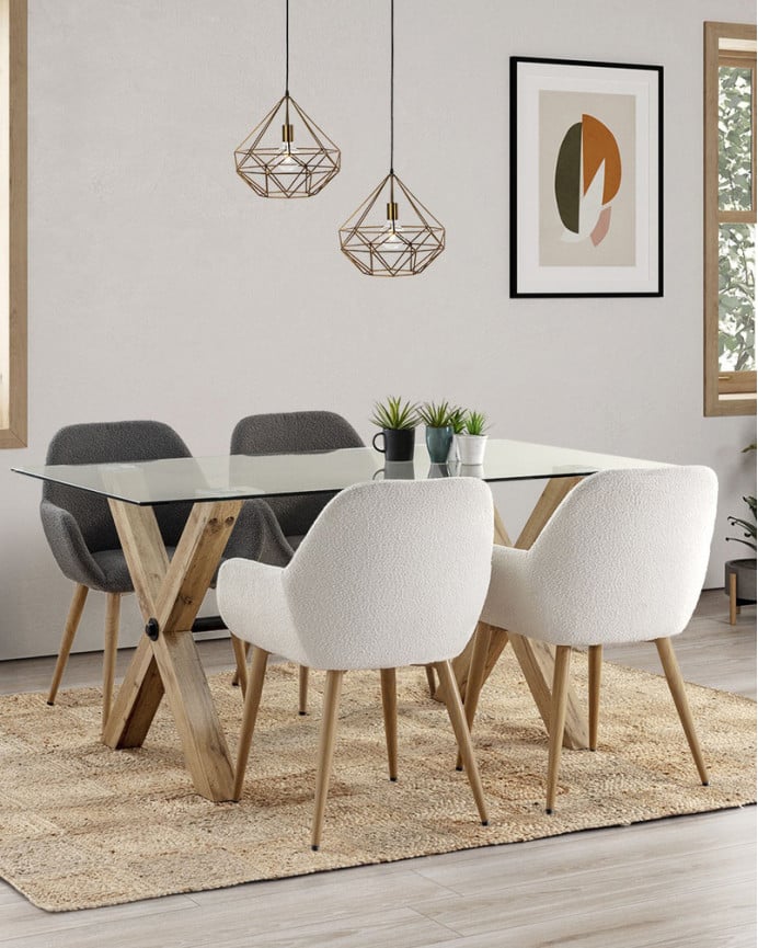 Deco Wood Pack De 6 Sillas De Bouclé Color Blanco Con Patas De Metal Tono Roble De 82cm