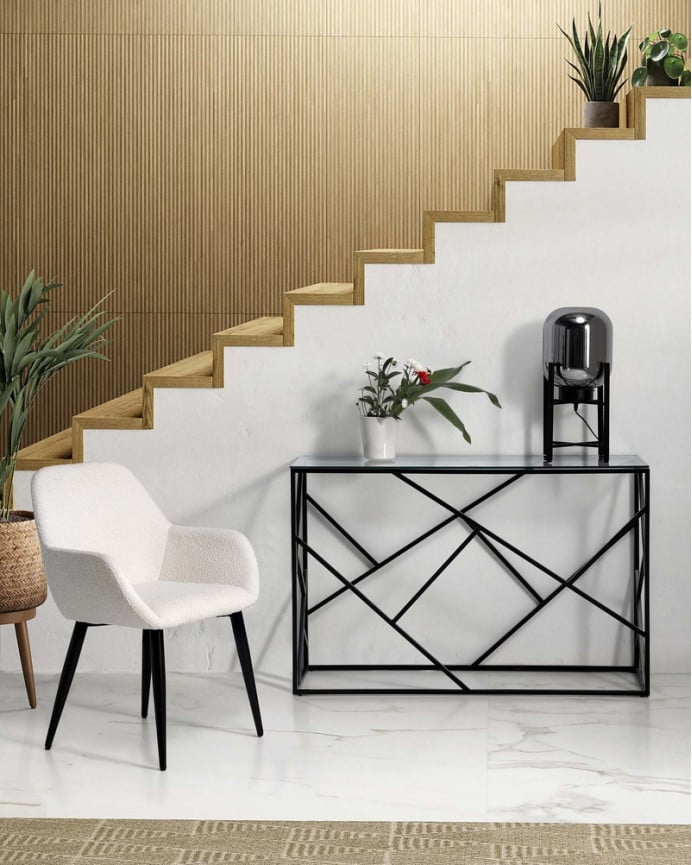 Deco Wood Pack De 6 Sillas De Bouclé Color Blanco Con Patas De Metal Negro De 82cm