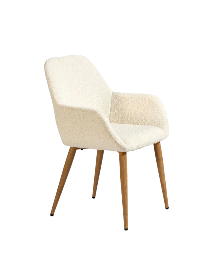 Deco Wood Pack De 6 Sillas De Bouclé Color Blanco Con Patas De Metal Tono Roble De 82cm