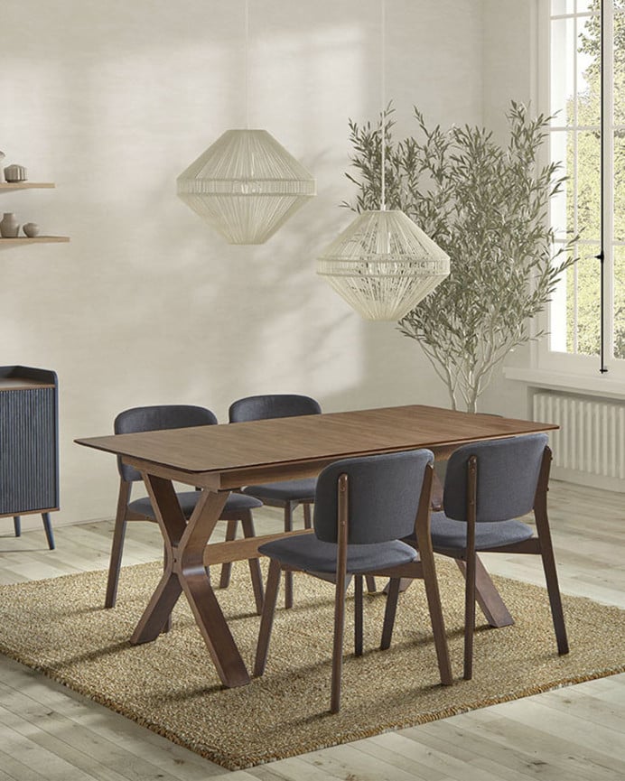 Deco Wood Pack De 6 Sillas De Madera Maciza Con Asiento Tapizado En Tono Nogal De 79cm