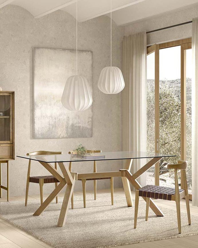 Deco Wood Pack De 6 Sillas De Madera Maciza Con Asiento Trenzado Marrón Y Patas En Tono Natural De 77cm