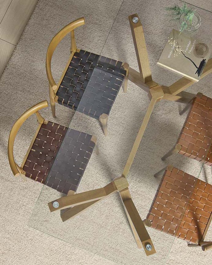 Deco Wood Pack De 6 Sillas De Madera Maciza Con Asiento Trenzado Negro Y Patas En Tono Natural De 77cm