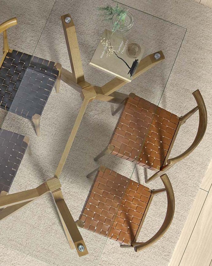 Deco Wood Pack De 6 Sillas De Madera Maciza Con Asiento Trenzado Marrón Y Patas En Tono Nogal De 77cm