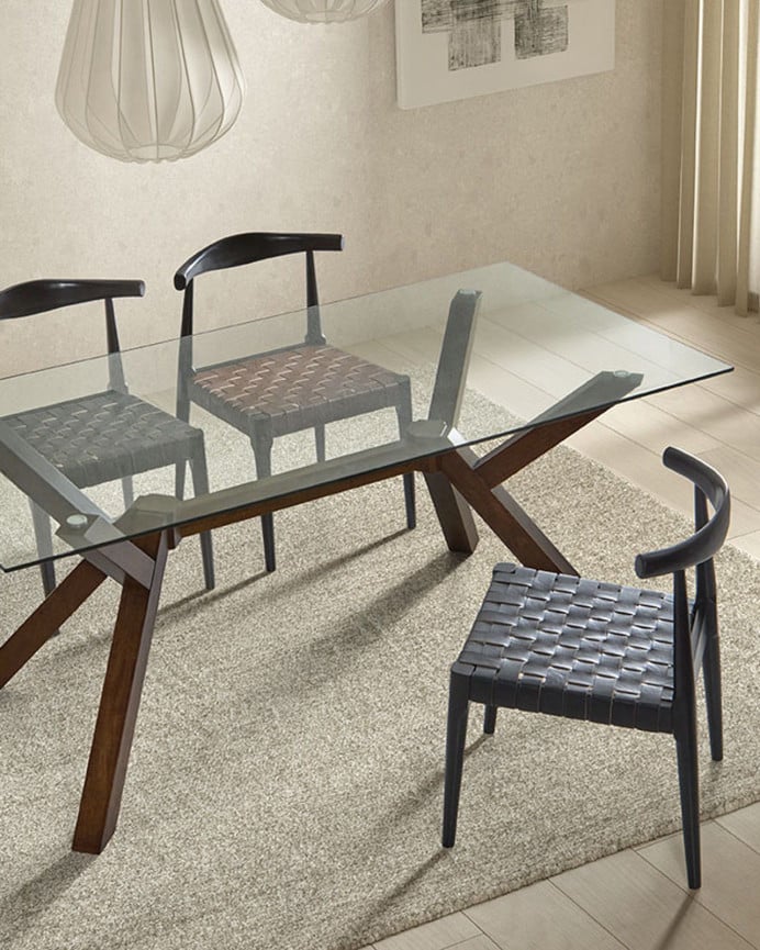 Deco Wood Pack De 6 Sillas De Madera Maciza Con Asiento Trenzado Marrón Y Patas En Tono Negro De 77cm