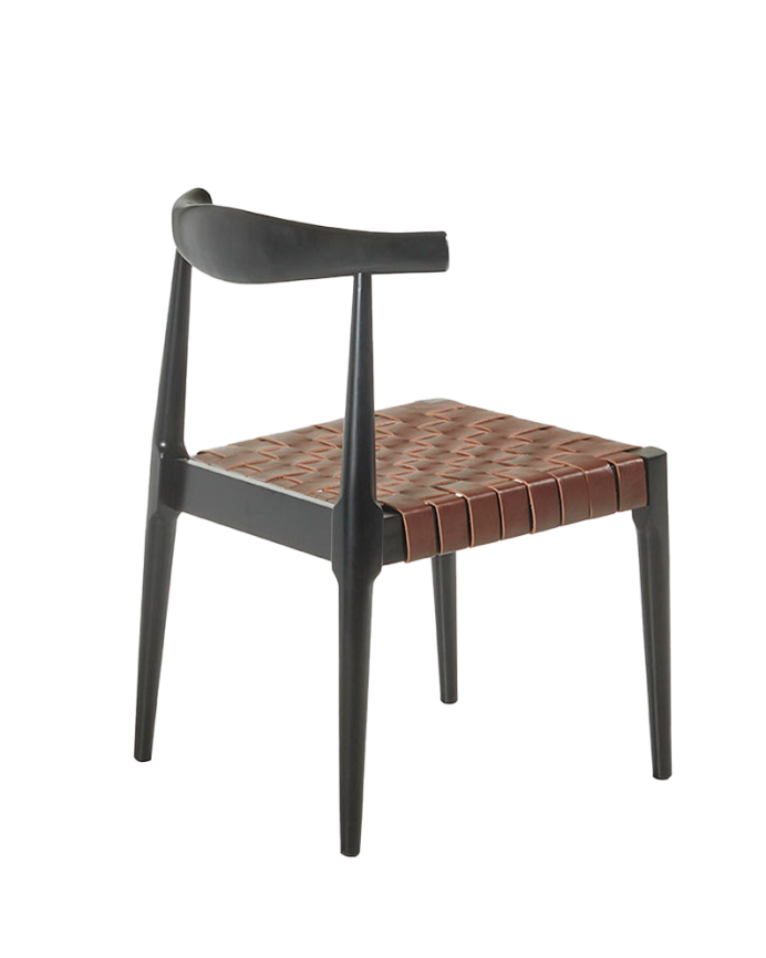 Deco Wood Pack De 6 Sillas De Madera Maciza Con Asiento Trenzado Marrón Y Patas En Tono Negro De 77cm