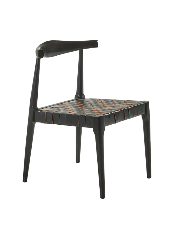 Deco wood Pack de 6 sillas de madera maciza con asiento trenzado negro y patas en tono negro de 77cm