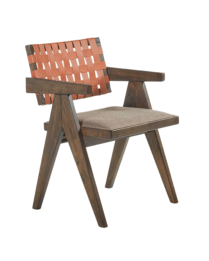 Deco wood Pack de 6 sillas de madera maciza con respaldo trenzado en tono nogal de 80cm