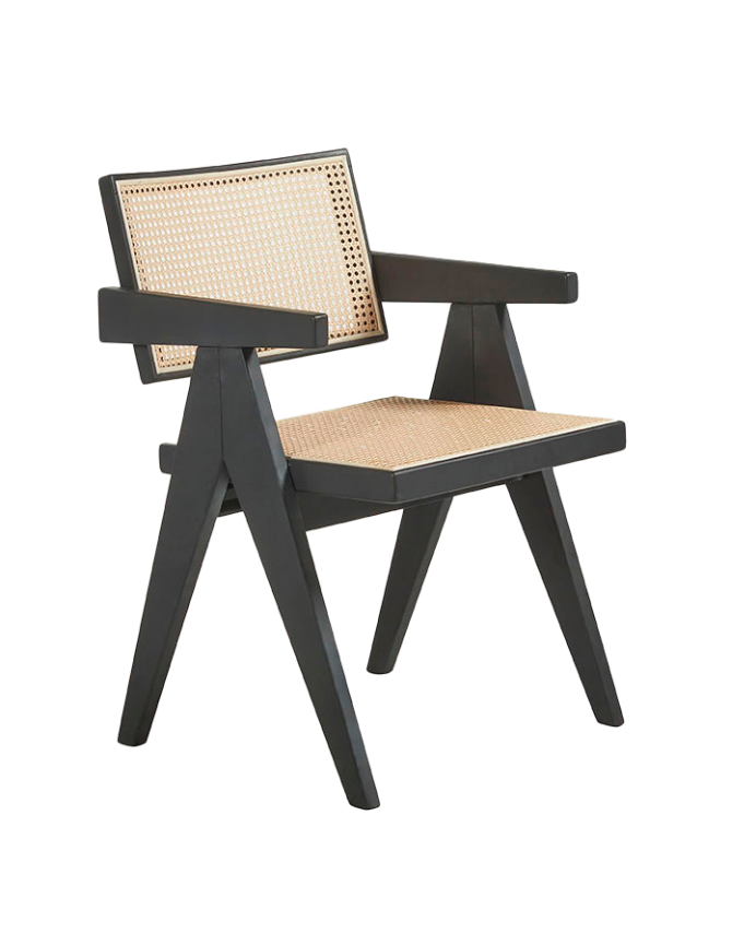 Deco wood Pack de 6 sillas de madera maciza con respaldo y asiento de cannage en tono negro de 80cm