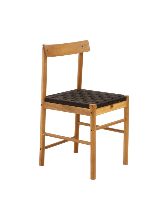 Deco wood Pack de 6 Sillas de madera maciza de acacia y asiento tejido negro de 81cm