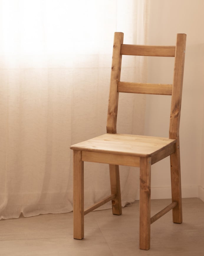 Deco Wood Pack De 6 Sillas De Madera Natural De Pino Maciza En Tono Roble Oscuro De 95x41cm