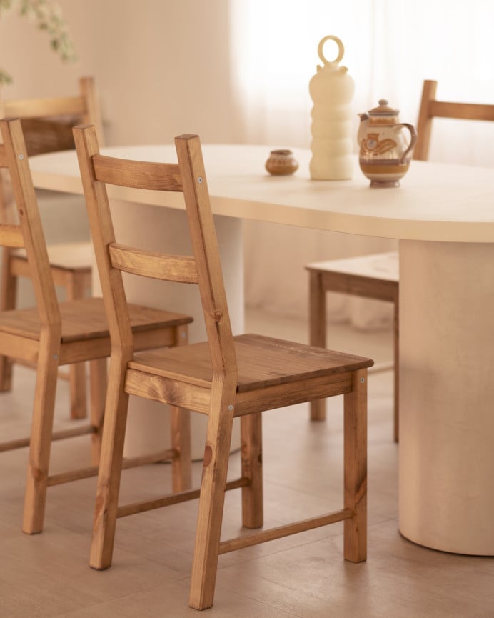 Deco Wood Pack De 6 Sillas De Madera Natural De Pino Maciza En Tono Roble Oscuro De 95x41cm