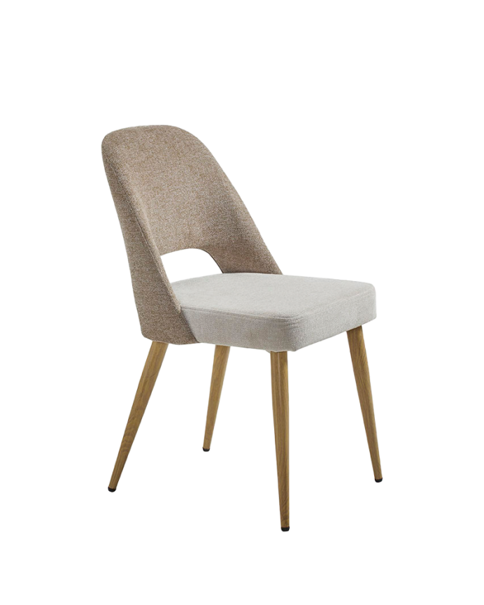 Deco wood Pack de 6 Sillas de tela color combinado beige y topo con patas de metal tono roble de 84cm