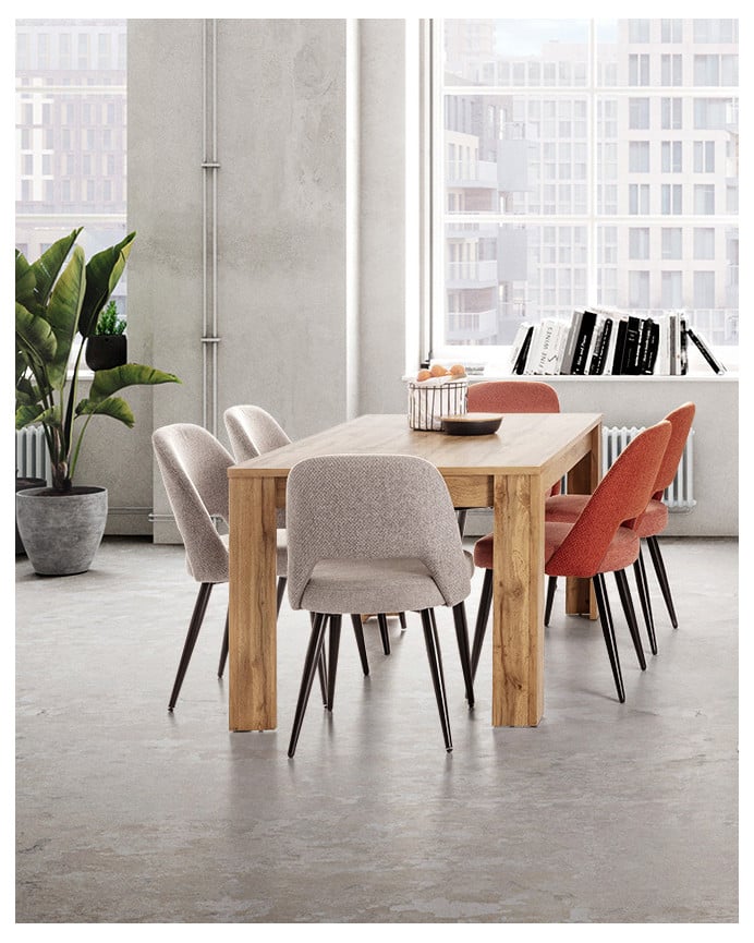 Deco Wood Pack De 6 Sillas De Tela Color Gris Con Patas De Metal Negro De 84cm