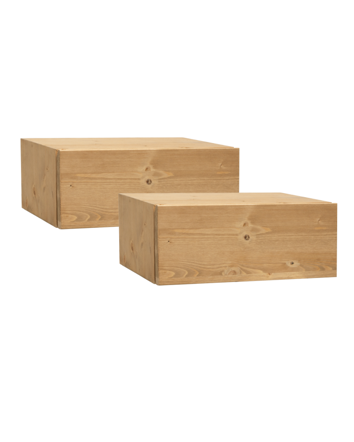 Deco wood Pack de dos mesitas de noche de madera maciza flotante en tono roble medio de 40cm