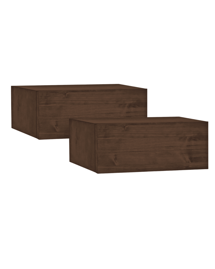 Deco wood Pack de dos mesitas de noche de madera maciza flotante en tono nogal de 57x40cm