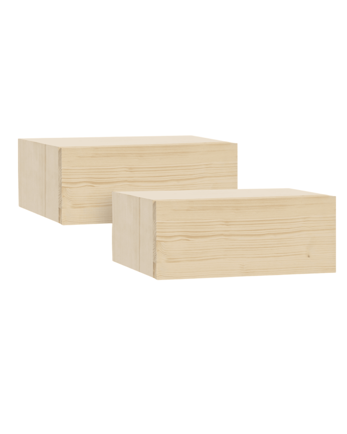 Deco wood Pack de dos mesitas de noche de madera maciza flotante en tono natural de 40cm