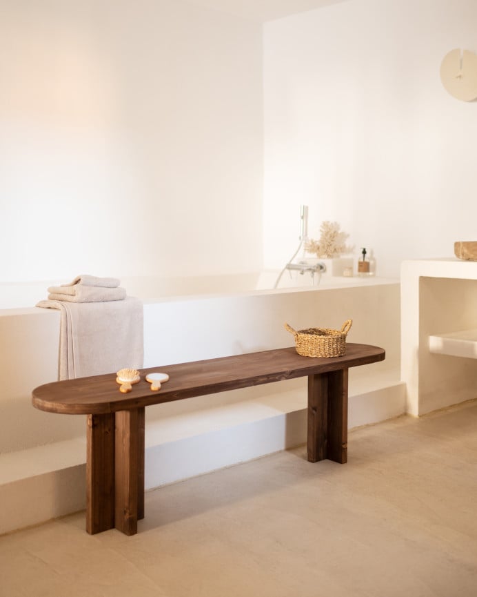 Deco Wood Pack Mesa De Comedor Ovalada Y Banco De Madera Maciza En Tono Nogal De 160cm