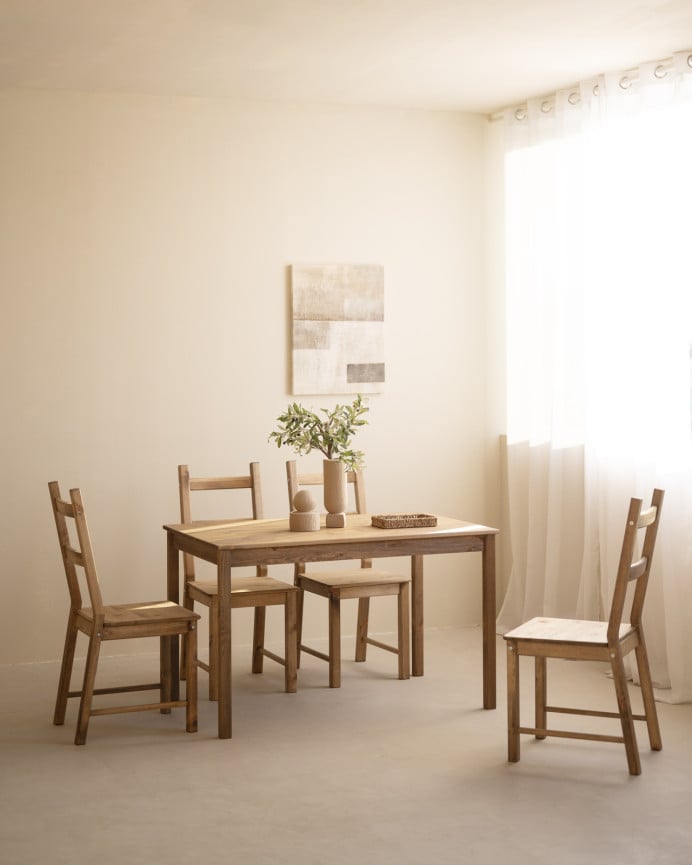 Deco Wood Pack Mesa De Comedor Y 4 Sillas De Madera Maciza En Tono Roble Oscuro De 120cm