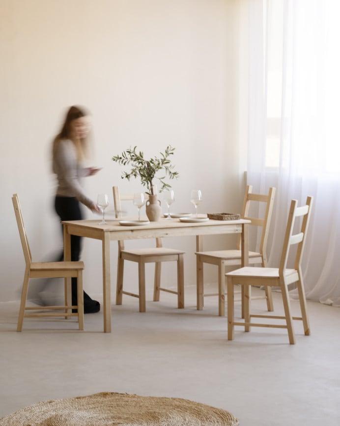 Deco Wood Pack Mesa De Comedor Y 4 Sillas De Madera Maciza En Tono Roble Medio De 120cm