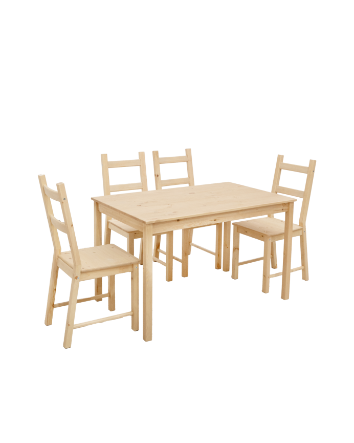 Deco Wood Pack Mesa De Comedor Y 4 Sillas De Madera Maciza En Tono Roble Medio De 120cm