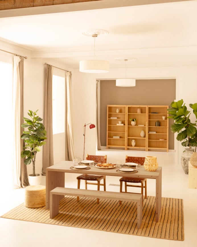 Deco Wood Pack Mesa De Comedor Y 4 Taburetes De Madera Maciza En Tono Roble Medio De 120cm